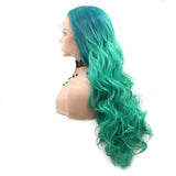 Drag Queen Wig Heat Resistant Synthetic Lace Front Wigs Blue Ombre Green Mermaid Color Lace Wig For Women Party Body Wave Hairstyle 24"