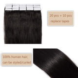 40PCS Tape In Human Hair Extensions Double Side Tape Seamless Skin Weft Invisible Hair Extensions Hightlight Balayage Natural Silk Straight For Women (24'',100g/40pcs,#1 Jet Black)