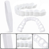 8 Pieces Instant Veneers Dentures Fake Teeth Smile Serrated Denture Teeth Top Fake Teeth with Mini White Tweezers for Men and Women