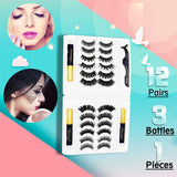 12 Pairs 3D Magnetic Eyelashes Kit With 3 Tubes Of Magnetic Eyeliner Magnetic Lashliner For Use with Magnetic False Lashes Natural Look,Easier To Use Than Traditional Magnetic Eyelashes No Glue Needed