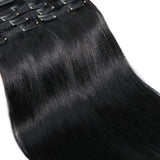 Double Weft 100% Clip in Remy Human Hair Extensions #1 Jet Black 10''-24'' Full Head Thick Thickened Long Soft Silky Straight 8pcs 18clips for Women Fashion 16" / 16 inch 130g