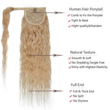 22 Inches Wrap Around Human Hair Ponytail Extensions 100% Remy Human Hair Long Corn Wave Curly With Comb Clip in One Piece Pony Tail Extensions For Girl Lady Women #613 Bleach Blonde 22'' 95g