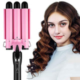 3 Barrel Curling Iron Hair Curler 25mm Quick Heated Ceramic Tourmaline Triple Barrels Curling Wand 1 Inch Professional Waver Iron Tools DIY Hair Styling for All Types of Hair (Pink)