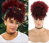 CHOOH Afro High Puff Hair Bun Ponytail Drawstring With Bangs Synthetic Short Kinkys Curly Pineapple Pony Tail Clip in on Wrap Updo Hair Extensions for African American Women (1B/Bug)