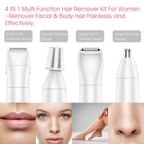 Electric Epilators Kit for Women by TOUCHBeauty, 4 in 1 Face Nose Hair Eyebrow Bikini Trimmer for Skin, Cordless with Portable Case Battery Powered