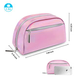 Gonex Small Makeup Bag for Purse Metallic Silver Cosmetics Bag PU Leather Travel Pouch for Women Girls Gifts Portable Water-Resistant Daily Storage Organzier, Pink