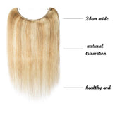 16-22inch Hidden Wire Hair Extensions Highlighted Human Hair Crown in Hairpiece Secret Translucent Fish Line No Clip Miracle Headband - 20" Light Ash Blonde&Bleach Blonde 18&613#