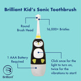 Brilliant Kids Sonic Toothbrush Characters – Kids Electric Toothbrush with Flashing Lights and Super-Fine Bristles - Fun Brushing for Parent and Child, Ages 3-8 (Penguin)