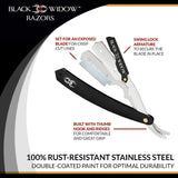 Barber Straight Razor, Professional Barber Straight Edge Razor - Barber Razor Compatible with Straight Razor Blade for Barber, Black Chrome Straight Razor by Black Widow (1.5mm)