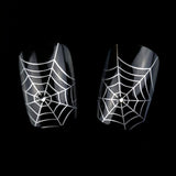 ArtPlus 24pcs x 4 (4-Pack) Halloween Gothic Black Silver Spider Web with Crystals False Nails with Glue Full Cover Long Length 4 Boxes in 1 Premium Pack Buy 3 Get 1 Free Fake Nails Art