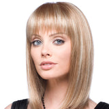 Emmor Natural Blonde Human Hair Wigs for Women and Lady,Shoulder Length Bob Wig Blend With Healthy Kanekalon Fiber with Bangs Straight Style, Softer/Finer/Lightweight