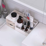 Cute Makeup Organizer with 10 Compartments and 2 Tiny Drawers, ZZWS Multifunction Desk Organizer, Storage Organizer for Vanity Countertop, Desk, Bathroom, Cosmetic, Makeup Brushes, Lipsticks (White)
