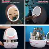 LED Mirror Makeup Organizer, Zinnor Makeup Mirror Organizer with Light LED Portable Adjustable Dressing Table Desktop Finishing Box Jewelry and Cosmetic Storage Display Case for Bathroom Dresser
