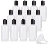 4 oz/120 ml Clear Natural Squeeze LDPE Plastic Bottle with Black Disc Cap (12 Pack) + Funnel