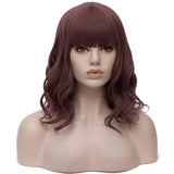 Qaccf Shoulder Length 14 inches Curly Bob Women and Girls Short Wig with Air Bang (Taro Purple)