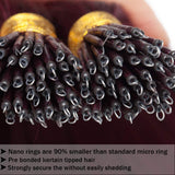 SEGO Nano Ring Bead Hair Extension 100% Remy Human Hair Extension Pre-bonded Micro Nano Rings Beads Loop Hand Tied Hairpiece Straight 18 Inch #99J Wine Red 1g/strand 50g/pack