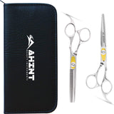 Professional Barber/Salon Scissor Hair Cutting Set - 6.5"-Straight Edge Razor Sharp Scissor + Texturizing Thinning Shears Styling Hair for Women Men, Plus Bonus Faux Leather Case (Barber Scissors)