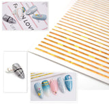 JAKSSO 12 Sheets 3D Metallic Nail Stickers for Women Gold Silver Nail Decals Chains Stripe Lines Adhesive Nail Art Stickers for Acrylic Nails Manicure DIY and Nail Salon