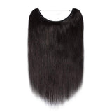 22 Inches Hidden Crown Human Hair Extensions One Piece Invisible Wire Hair Extensions Secret Miracle Wire With Transparent Fish Line Headband Long Straight #1B Natural Black 22'' 75g