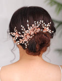 Denifery Wedding Rose Gold Rhinestone Pearls Flower and Leaf Hair Comb Bridal Vintage Headpiece Crystal Women Hair Comb Bridal Hair Comb with 2 Pins Wedding Hair Piece Wedding Accessories