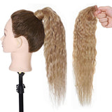 20 Inches Wrap Around Human Hair Ponytail Extensions 100% Remy Human Hair Long Corn Wave Curly With Comb Clip in One Piece Pony Tail Extensions For Lady Women #18P613 Ash Blonde&Bleach Blonde 20'' 95g