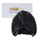 ZIMASILK Silk Sleep Cap - 100% 22Momme Organic Mulberry Silk on Both Sides for Women Hair Care,Silk Night Bonnet with Elastic Stay On Head, Classic Pleated (1Pc, Black)