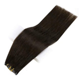 Easyouth Brown Clip in Human Hair Extensions PU Seamless Remy Brazilian Hair Extensions Silky Straight 100% Human Hair Extensions 90 Gram 12Inch Short Hair