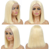 613 Human Hair Wigs Blonde Lace Front Short Bob Wig for Black Women Middle Part Glueless 13x1x4 Lace Frontal Wigs Bleached Knots Pre Plucked With Elastic Bands 10 inch