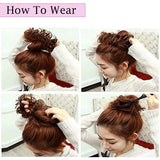 Messy Bun Hair Piece 100% Human Hair Scrunchies Curly Wavy Updo Bun Extensions Elastic Rubber Band Scrunchie Chignon Donut Ponytail Hairpiece for Women 4# Medium Brown 2PC/Curly