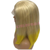 Ombre Blonde Wigs Lace Front Wig Glueless Human Hair 12inch Straight Short Bob Wigs Pre Plucked 150% Density 13x4 Middle Part Bleached Knots 2 Blonde to Yellow Hair Ends for Women #613/yellow