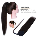 SEGO Ponytail Extension Human Hair Pony Tails Hair Extensions Wrap Around Ponytail Hair Extensions 100% Real Remy Hair With Magic Paste Long Straight For Women Medium Brown #04 18 Inch 90g