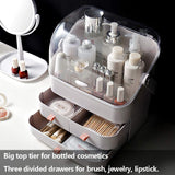 Makeup Organizer Box Cosmetic Storage Modern Cosmetic Storage Holder Portable Handle Fully Open Waterproof Lid Dustproof Drawers Great for Bathroom, Dresser, Countertop