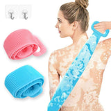 Back Scrubber for Shower,Extra Long silicone Bath Body Brush for Wet or Dry Brushing Exfoliating Skin and A Soft Scrub, Easy to Clean Body Comfortable Massage for Shower 2PCS （Blue and pink）