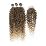 DÉBUT 3 synthetic Hair Bundles with easy Closure 29 inches 340g Deep Wave Hair Weave Hair Extension Heat Resistant (T042: Gradients Blonde)
