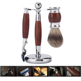 Men's Wood Shaving Set, Wet Grooming Shaving Set with Rosewood 5 Layer Razor, Wood Brush and Stainless Steel Stand, Perfect Gift for Boyfrien and Father