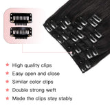 24" Jet Black Hair Extensions Clip in Human Hair Double Weft 100% Real Human Hair Remy Brazilian Straight Clip on Human Hair Extensions Soft Silky Grade 8A 8Pieces/Lot 120g 20Clip for Women