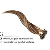 SEGO Nano Ring Bead Hair Extension 100% Remy Human Hair Extension Pre-bonded Micro Nano Rings Beads Loop Hand Tied Hairpiece Straight 24 Inch #4P27 Medium Brown&Dark Blonde 1g/strand 50g/pack