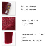 Tape in Hair Extensions #Burgundy 100% Remy Human Hair Extensions Silky Straight for Fashion Women 20 Pcs/Package(16Inch #Burgundy 30g)
