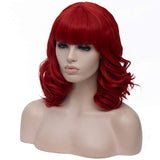 Short Bob Red Wigs Wavy Curly Women's Cosplay Costumes Hair Wig with Air Bang Wig Cap and Comb Included