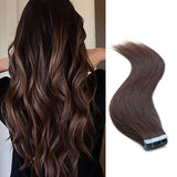 SEGO Tape In Hair Extensions Human Hair Glue In Real Extensions Skin Weft Remy Human Hair Extensions Straight Invisible Seamless Double Side Tape 40 Pieces Dark Brown 24inch (100gram)