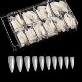 MEGIOR Aryclic Nail Tips,500pcs Stiletto Nail Tips Natural White,Almond Nail Tips Full Cover Long Fake Nail Tips,Acrylic Artificial False Nail Tips with Case 10 Sizes,DIY Nail Art,Nail Salon,Home Use