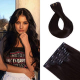 Maxfull Seamless Clip In Remy Hair Extensions Brown with Water-Droplet Clips, Ultra-Invisible Clip On Hair Extensions, 7pcs, 14inch, 110g