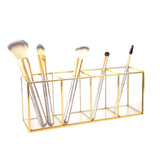 Feyarl Gold Glass Makeup Brush Holder Storage Container Ring Earring Holder Clear Glass Decorative Pen Pencil Holder Beauty Display