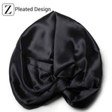 ZIMASILK Silk Sleep Cap - 100% 22Momme Organic Mulberry Silk on Both Sides for Women Hair Care,Silk Night Bonnet with Elastic Stay On Head, Classic Pleated (1Pc, Black)