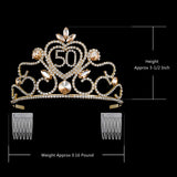 YZHSTONE Women 50 Birthday Queen Tiaras Crown Gold Metal Crystal 50th Birthday Queen Crowns Tiaras