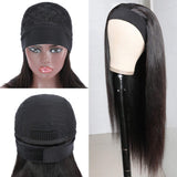VIVIBABI Headband Wigs Human Hair for Black Women 10A Straight Brazilian Remy Hair Wigs Gluess Full Head Extension Machine Made Headband Scarf Wig 180% Density Natural Color 16 Inch…