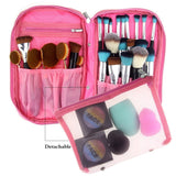 TraderPlus Portable Cosmetic Bag Makeup Brushes Organizer Makeup Artist Case with Belt Strap Holder Multifunctional Makeup Handbag for Travel (Pink)