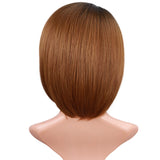 Brown Bob Wigs With Bangs For Black Women Side Part Brown Bob Wigs With Side Bangs Synthetic Brown Bob Wigs Short Straight Bob Wigs 12 Inch (Ombre Brown 1B/27#)