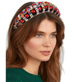 ANGLESJELL Rhinestone Padded Headbands Bejewelled Velvet Headband for Women Bling Crystal Embellished Thick Wide Headbands for Bridal Party(Red Crystal)