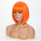 OkeBeauty Orange Bob Wig with Bangs for Women Red Short Bob Wigs 12 inch straight Synthetic Heat Resistant Wigs colorful Bob Wigs Natural Looking